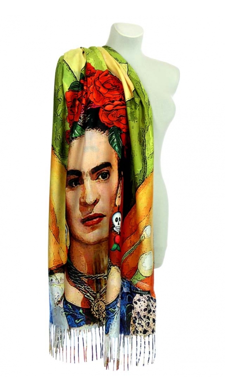 2- STRONNY SZAL CASHMERE REPLIKA SERIA PORTRETY FRIDY KHALO