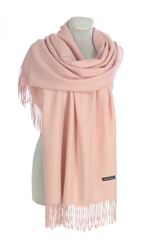 SZAL Z WEŁNĄ PUDROWY RÓŻ CASHMERE UNISEX 180/70 II GATUNEK