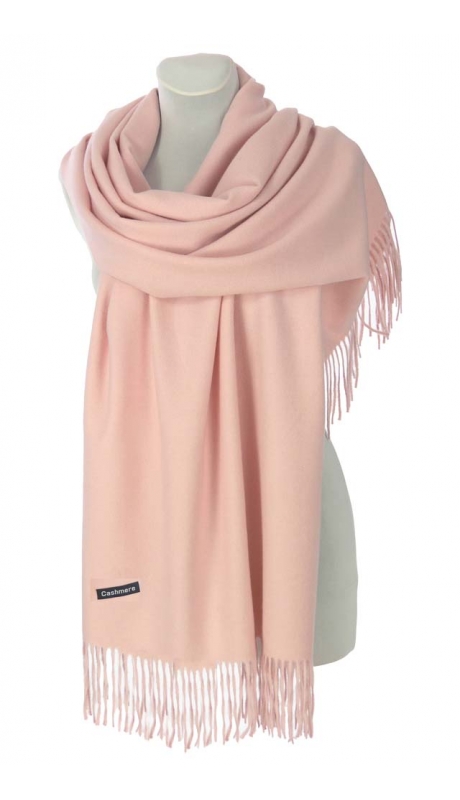 SZAL Z WEŁNĄ PUDROWY RÓŻ CASHMERE UNISEX 180/70 II GATUNEK