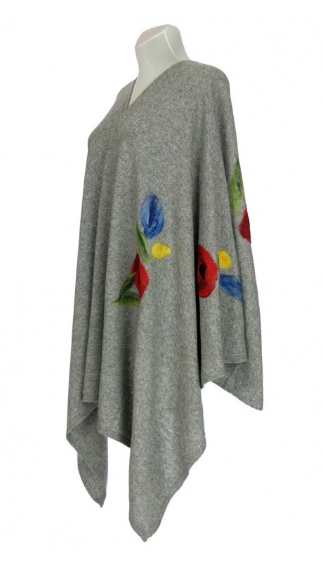 GLAMOUR SZAL Z HAFTEM RĘCZNYM 80 % LAMBSWOOL SZARY W MAKI