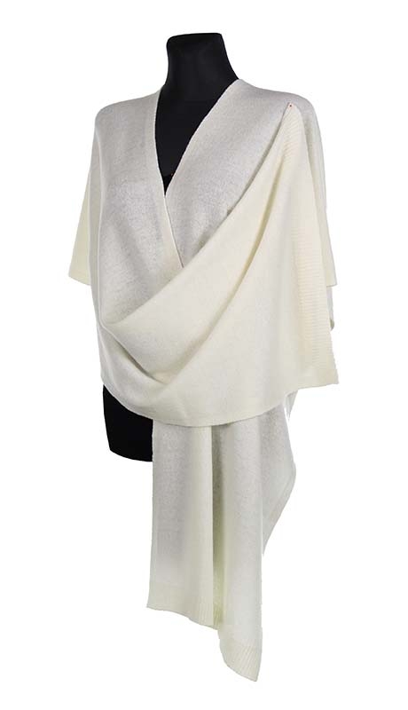 DUŻY SZAL Z WEŁNY JAGNIECEJ LAMBSWOOL 80% ECRU KREMOWY