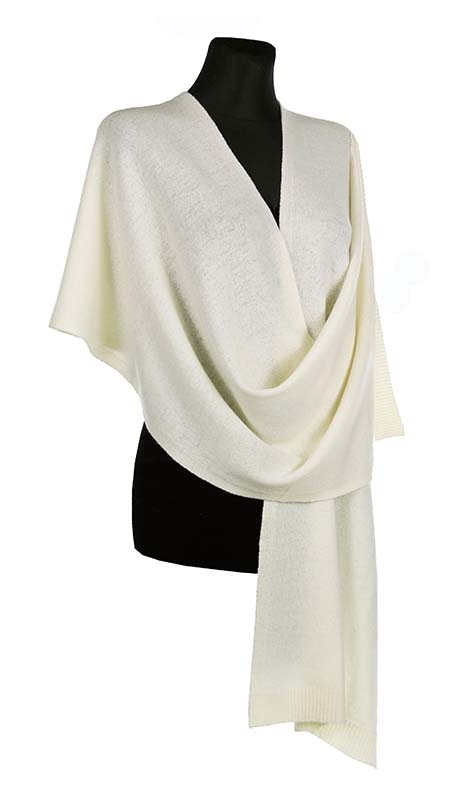 DUŻY SZAL Z WEŁNY JAGNIECEJ LAMBSWOOL 80% ECRU KREMOWY