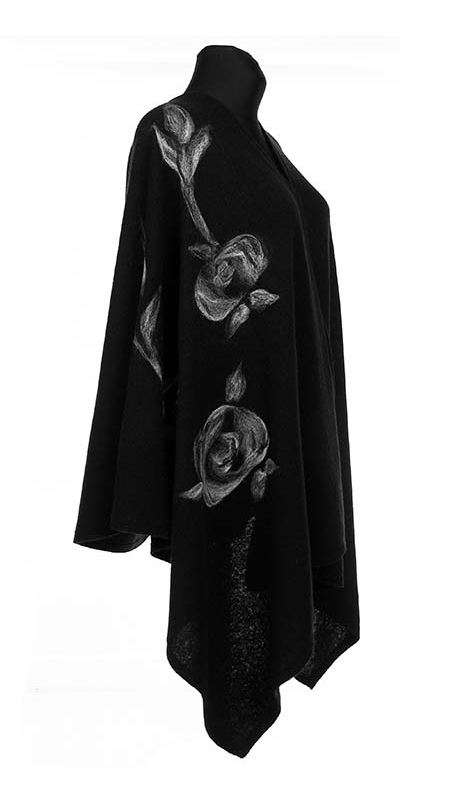GLAMOUR SZAL Z HAFTEM RĘCZNYM 80 % LAMBSWOOL CZARNY