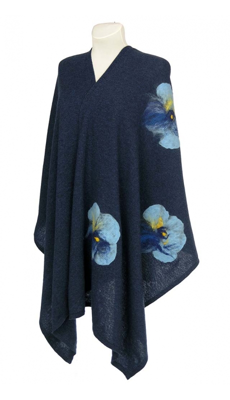 GLAMOUR SZAL Z HAFTEM RĘCZNYM 80 % LAMBSWOOL GRANATOWY