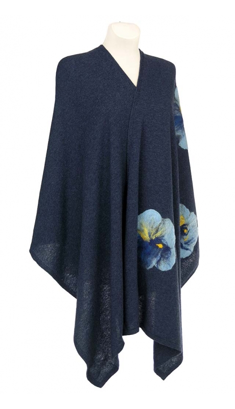 GLAMOUR SZAL Z HAFTEM RĘCZNYM 80 % LAMBSWOOL GRANATOWY