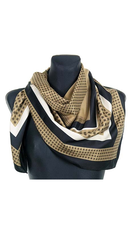 DUŻA APASZKA SATYNOWA KRATKA BEŻE TOFFI 90 x 90 cm