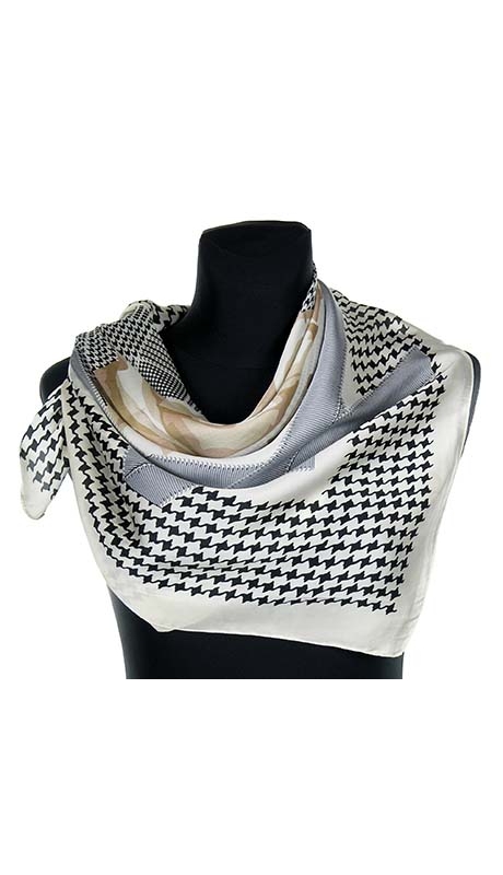 DUŻA APASZKA JEDWABNA REPLIKA BEŻE PEPITO 90 x 90 CM