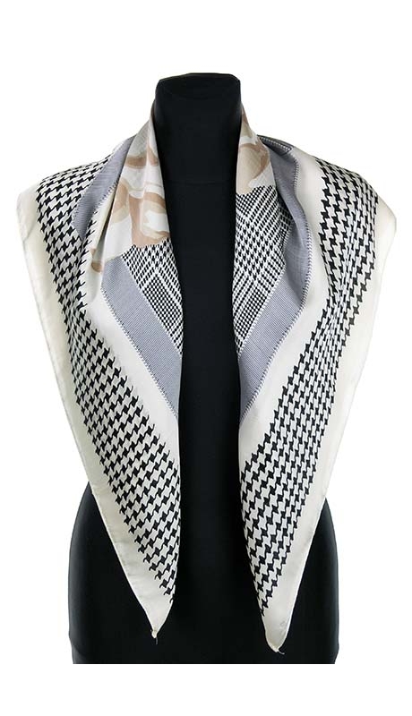 DUŻA APASZKA JEDWABNA REPLIKA BEŻE PEPITO 90 x 90 CM