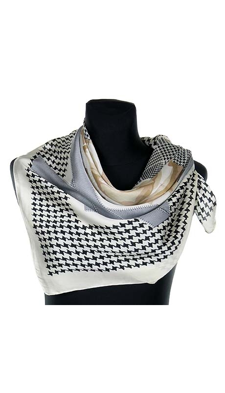 DUŻA APASZKA JEDWABNA REPLIKA BEŻE PEPITO 90 x 90 CM